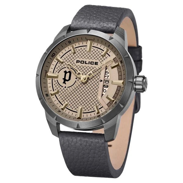Police Quartz Analog with Date Grey Dial Leather Strap Watch for Men neplpewjb2226903 / plpewjb2226903 - KRISHNA WATCH COMPANY