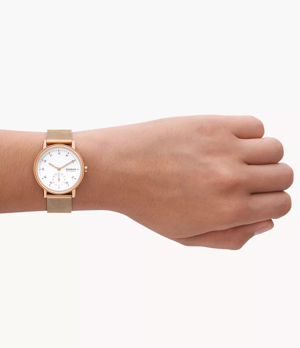 Kuppel Lille Two-Hand Sub-Second Rose Gold Stainless Steel Mesh Watch SKW3099 - KRISHNA WATCH COMPANY