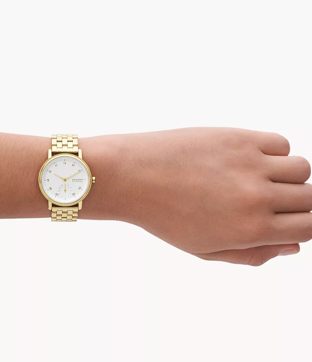 Kuppel Lille Two-Hand Sub-Second Gold Stainless Steel Mesh Watch SKW3102 - KRISHNA WATCH COMPANY