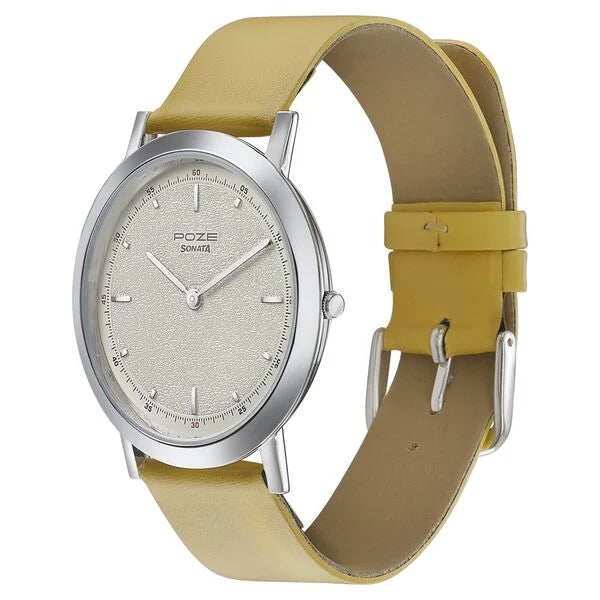 Sonata Poze Quartz Analog White Dial Leather Strap Watch for Men SP70008SL02 - KRISHNA WATCH COMPANY