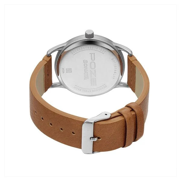 Poze by Sonata Quartz Analog Beige Dial PU Leather Strap Watch for Men SP70014SL01W - KRISHNA WATCH COMPANY