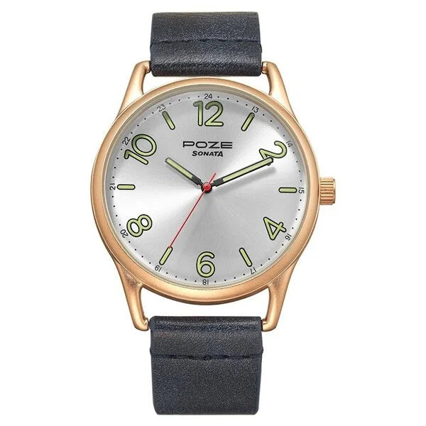 Sonata Poze by Sonata Quartz Analog Silver Dial PU Leather Strap Watch for Men SP70014WL01W