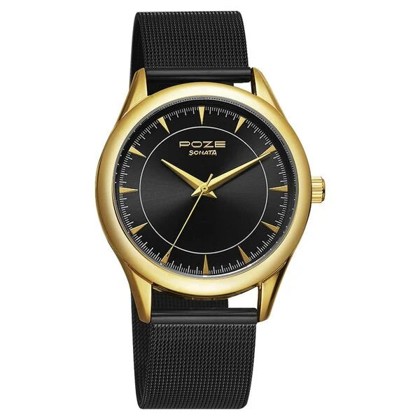Sonata Poze by Sonata Quartz Analog Black Dial Stainless Steel Strap Watch for Men SP70020KM02W - KRISHNA WATCH COMPANY