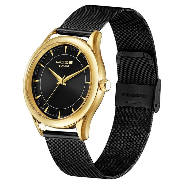 Sonata Poze by Sonata Quartz Analog Black Dial Stainless Steel Strap Watch for Men SP70020KM02W - KRISHNA WATCH COMPANY