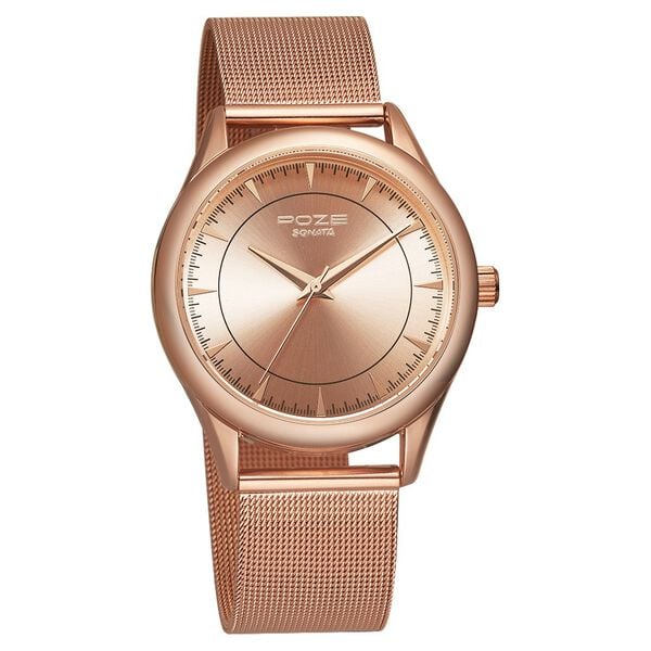 Poze by Sonata Quartz Analog Rose Gold Dial Stainless Steel Strap Watch for Men SP70020WM01W - KRISHNA WATCH COMPANY