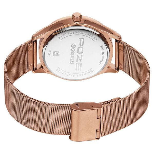 Poze by Sonata Quartz Analog Rose Gold Dial Stainless Steel Strap Watch for Men SP70020WM01W - KRISHNA WATCH COMPANY