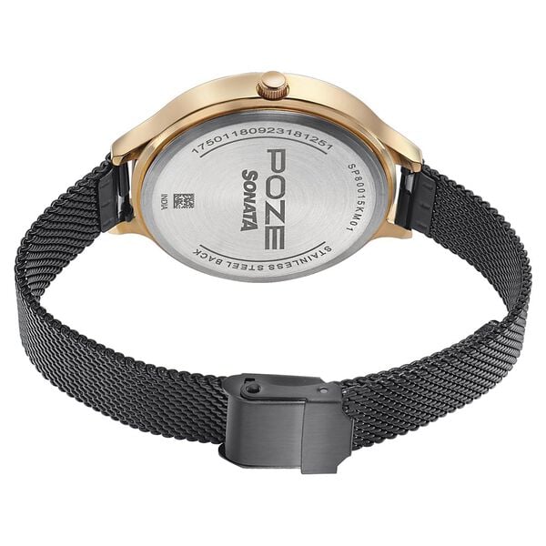 Sonata Poze Quartz Analog Black Dial Metal Strap Watch for Women SP80015KM01 - KRISHNA WATCH COMPANY