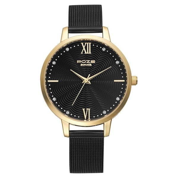 Sonata Poze by Sonata Quartz Analog Black Dial Stainless Steel Strap Watch for Women SP80019KM01W - KRISHNA WATCH COMPANY
