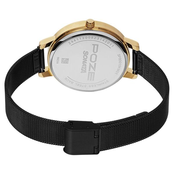 Sonata Poze by Sonata Quartz Analog Black Dial Stainless Steel Strap Watch for Women SP80019KM01W - KRISHNA WATCH COMPANY