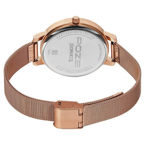 Poze by Sonata Quartz Analog Pink Dial Stainless Steel Strap Watch for Women SP80019WM01W - KRISHNA WATCH COMPANY