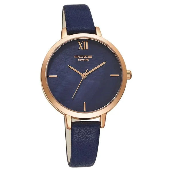 Sonata Poze by Sonata Quartz Analog Blue Dial PU Leather Strap Watch for Women SP80021WL02W - KRISHNA WATCH COMPANY