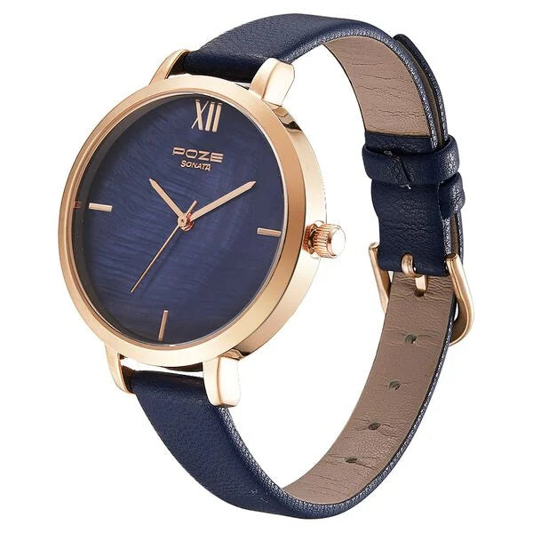 Sonata Poze by Sonata Quartz Analog Blue Dial PU Leather Strap Watch for Women SP80021WL02W - KRISHNA WATCH COMPANY