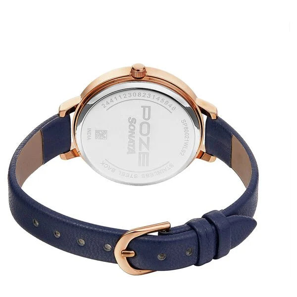 Sonata Poze by Sonata Quartz Analog Blue Dial PU Leather Strap Watch for Women SP80021WL02W - KRISHNA WATCH COMPANY