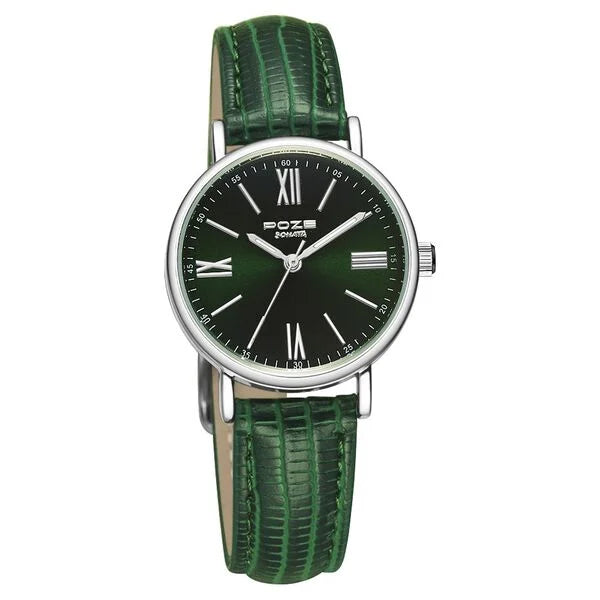 Poze by Sonata Quartz Analog Green Dial PU Leather Strap Watch for Women SP80037SL01W - KRISHNA WATCH COMPANY