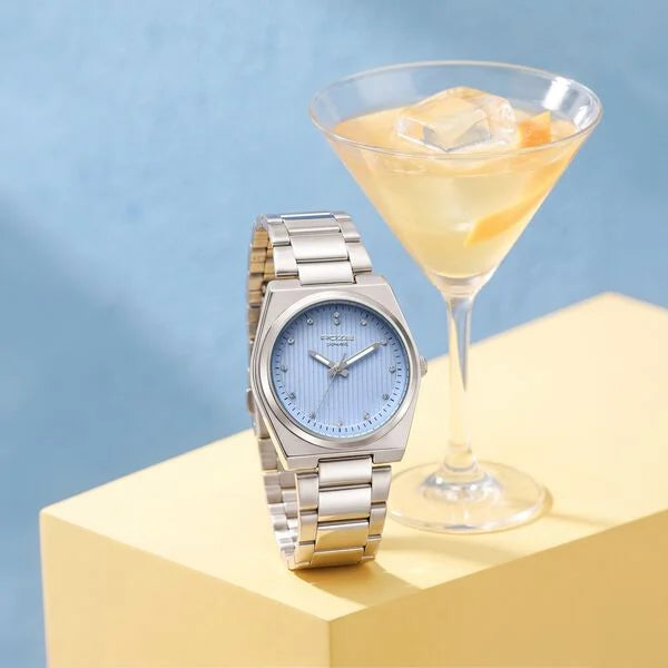 Poze By Sonata Quartz Analog Blue Dial Silver Metal Strap Watch For Women SP80210SM02W