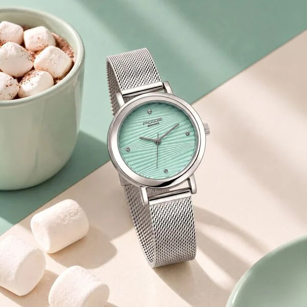 Poze By Sonata Quartz Analog Tiffany Blue Dial Silver Metal Strap Watch For Women SP80211SM01W