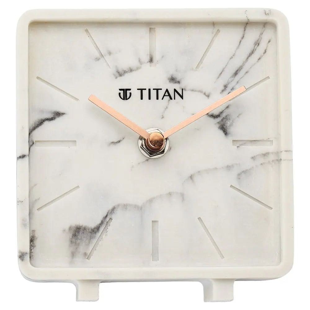Titan Contemporary Marble Texture Table Clock 12.5 x 12.5 cm (Small) T0002RA01 - KRISHNA WATCH COMPANY