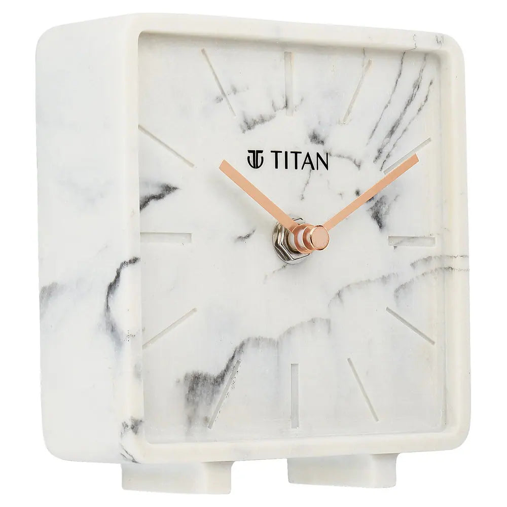 Titan Contemporary Marble Texture Table Clock 12.5 x 12.5 cm (Small) T0002RA01 - KRISHNA WATCH COMPANY