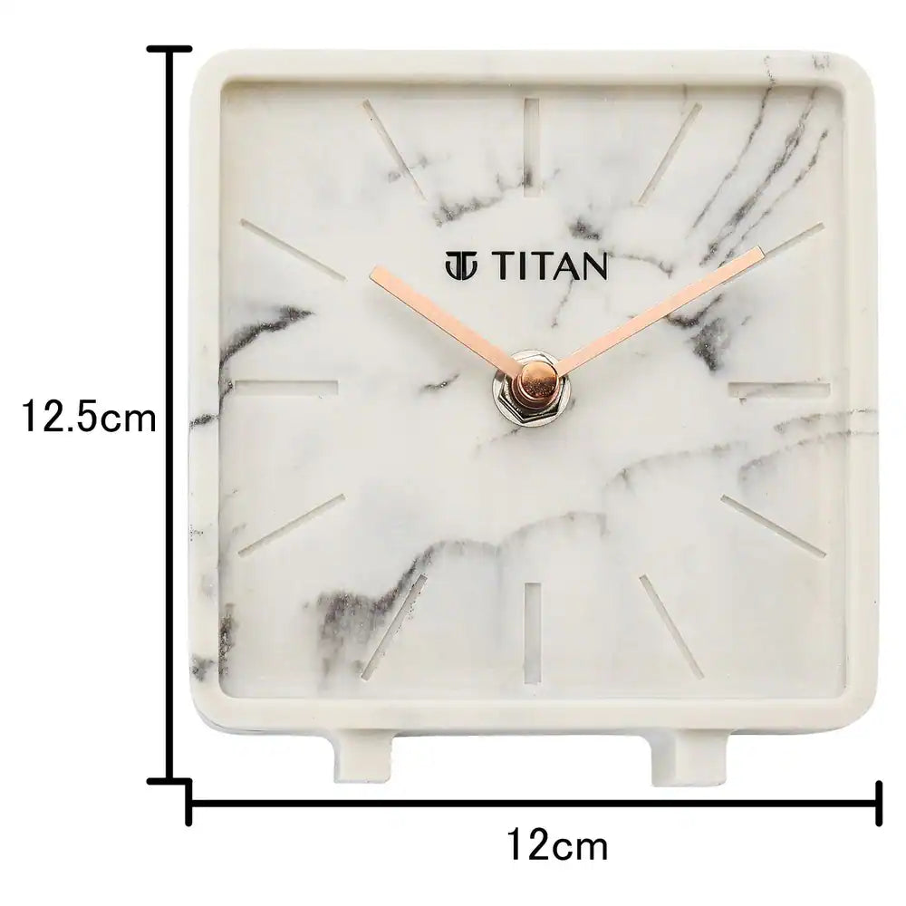 Titan Contemporary Marble Texture Table Clock 12.5 x 12.5 cm (Small) T0002RA01 - KRISHNA WATCH COMPANY