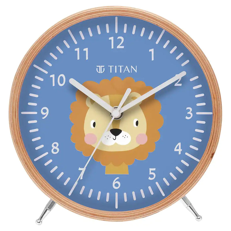 TITAN Wooden Shelf Clock for Kids with a Lion Cartoon Print on Dial T0004WA02