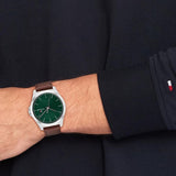 Tommy Hilfiger Quartz Analog Green Leather Strap for Men th1710602 - KRISHNA WATCH COMPANY