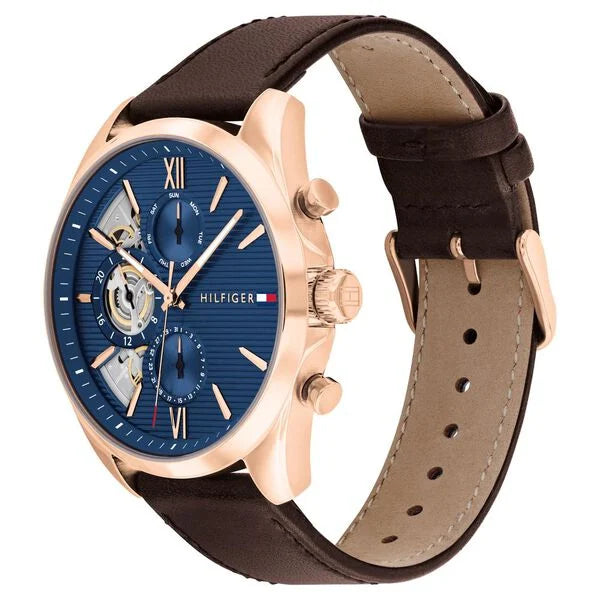 Tommy Hilfiger Multifunction Blue Dial Leather Strap Watch For Men - TH1710645 - KRISHNA WATCH COMPANY