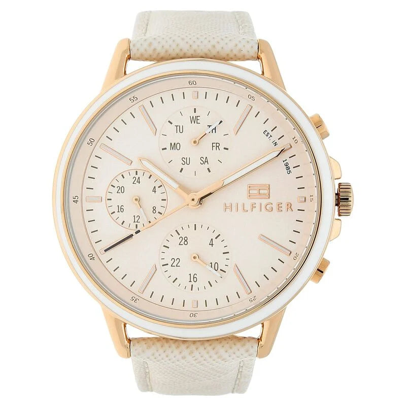 Tommy Hilfiger Quartz Analog with Day and Date Pink Dial Leather Strap Watch for Women NETH1781789 - KRISHNA WATCH COMPANY