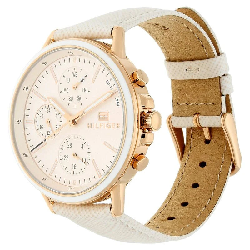 Tommy Hilfiger Quartz Analog with Day and Date Pink Dial Leather Strap Watch for Women NETH1781789 - KRISHNA WATCH COMPANY
