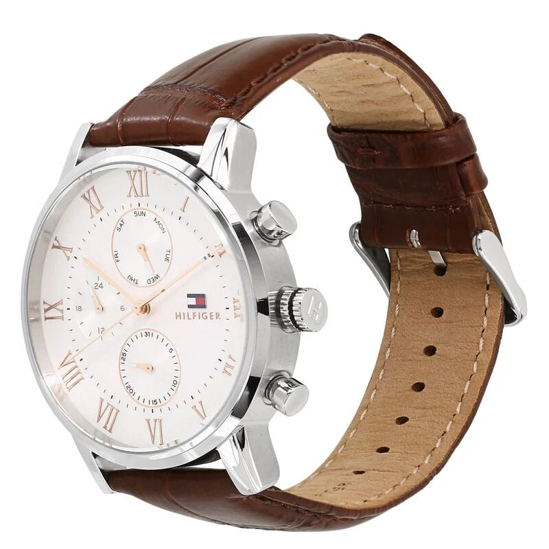 Tommy Hilfiger Quartz Multifunction Silver Dial Leather Strap Watch for Men NETH1791400 - KRISHNA WATCH COMPANY