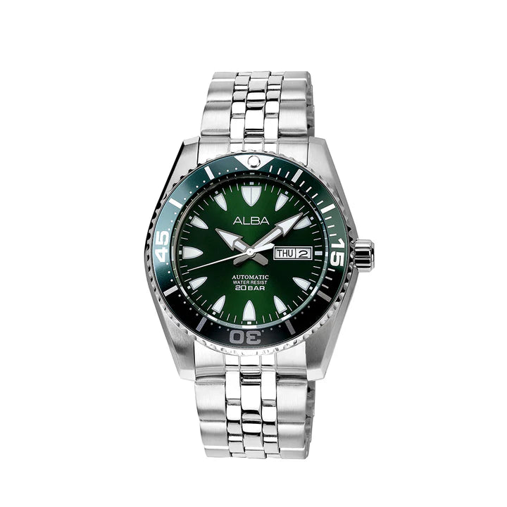 ALBA Men's Sunburst Green Dial Automatic Watch AL4767X1 - KRISHNA WATCH COMPANY