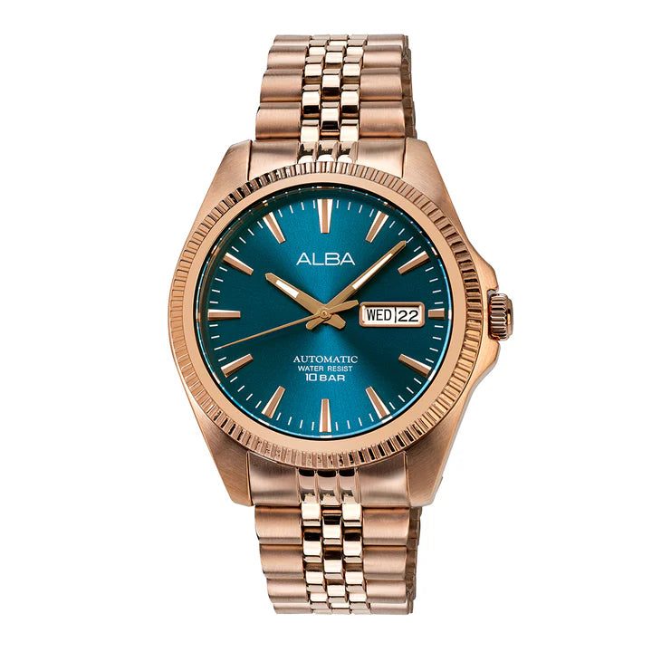 Alba Copper Bezel With Teal Sunray Dial Automatic Watch AL4780X1 - KRISHNA WATCH COMPANY