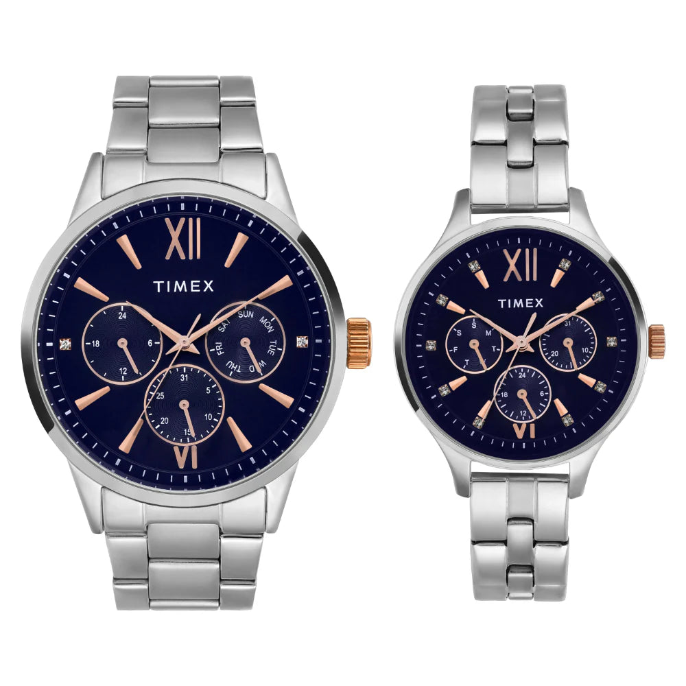 Timex Pairs Blue Round Multifunction Dial Watch- TW00PR305 - KRISHNA WATCH COMPANY