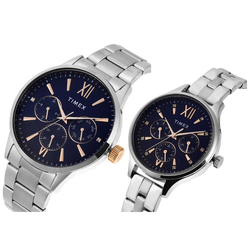 Timex Pairs Blue Round Multifunction Dial Watch- TW00PR305 - KRISHNA WATCH COMPANY