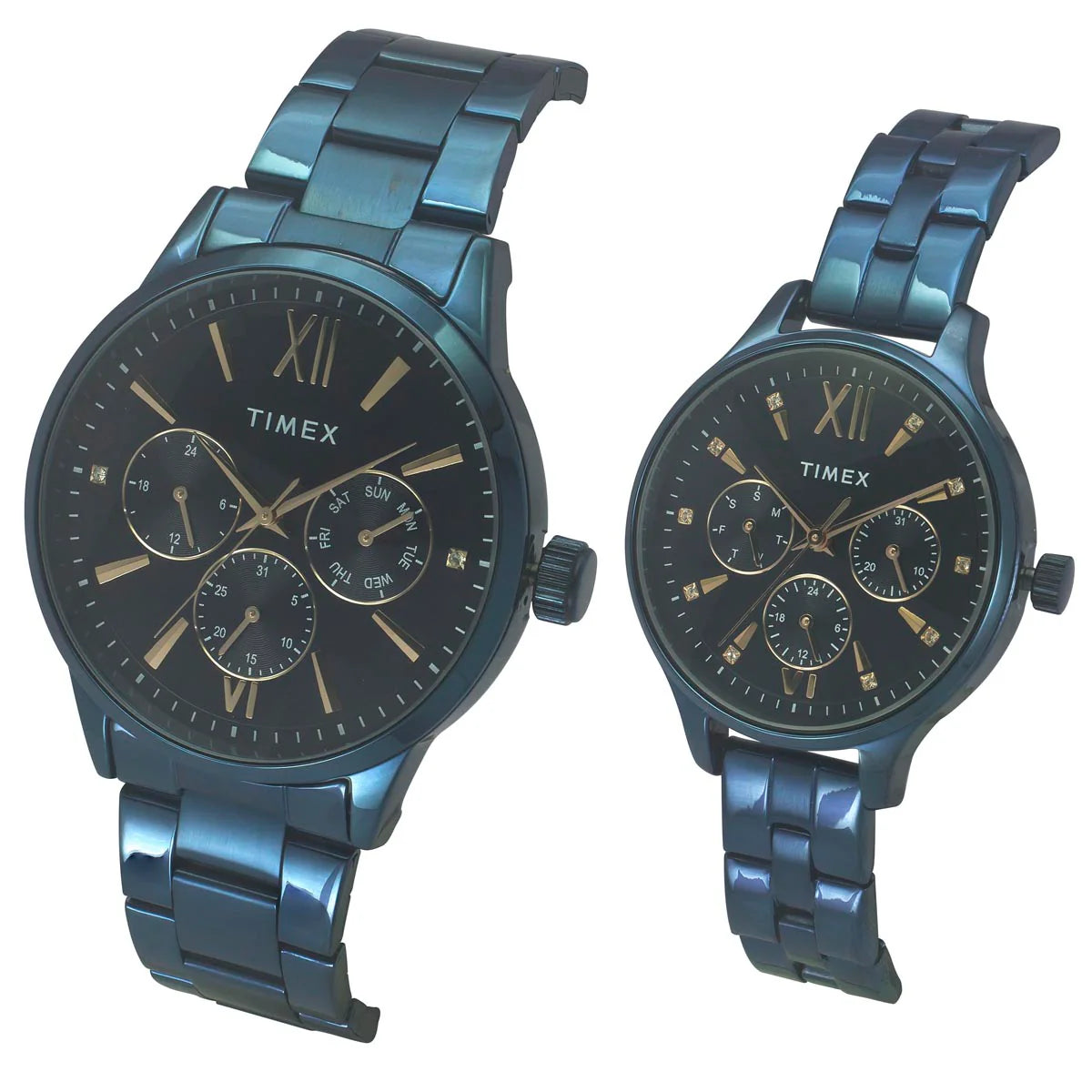 Timex Unisex Blue Round Dial Analog Pair Watches - TW00PR313 - KRISHNA WATCH COMPANY