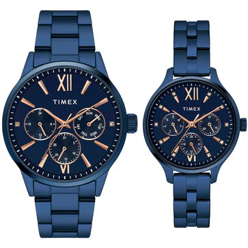 Timex Unisex Blue Round Dial Analog Pair Watches - TW00PR313 - KRISHNA WATCH COMPANY