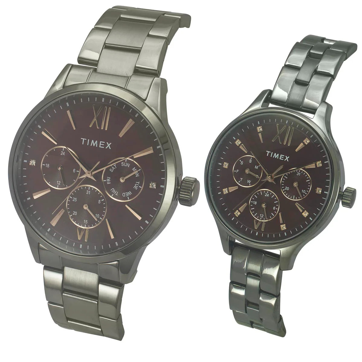 Timex Unisex Burgundy Round Dial Analog Pair Watches - TW00PR314 - KRISHNA WATCH COMPANY