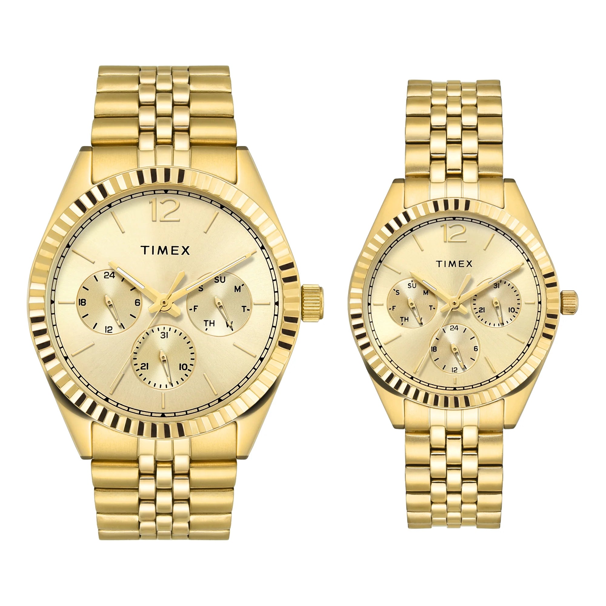 TIMEX Trendline Champagne Round Dial Analog Pair's Watch - TW00PR345 - KRISHNA WATCH COMPANY