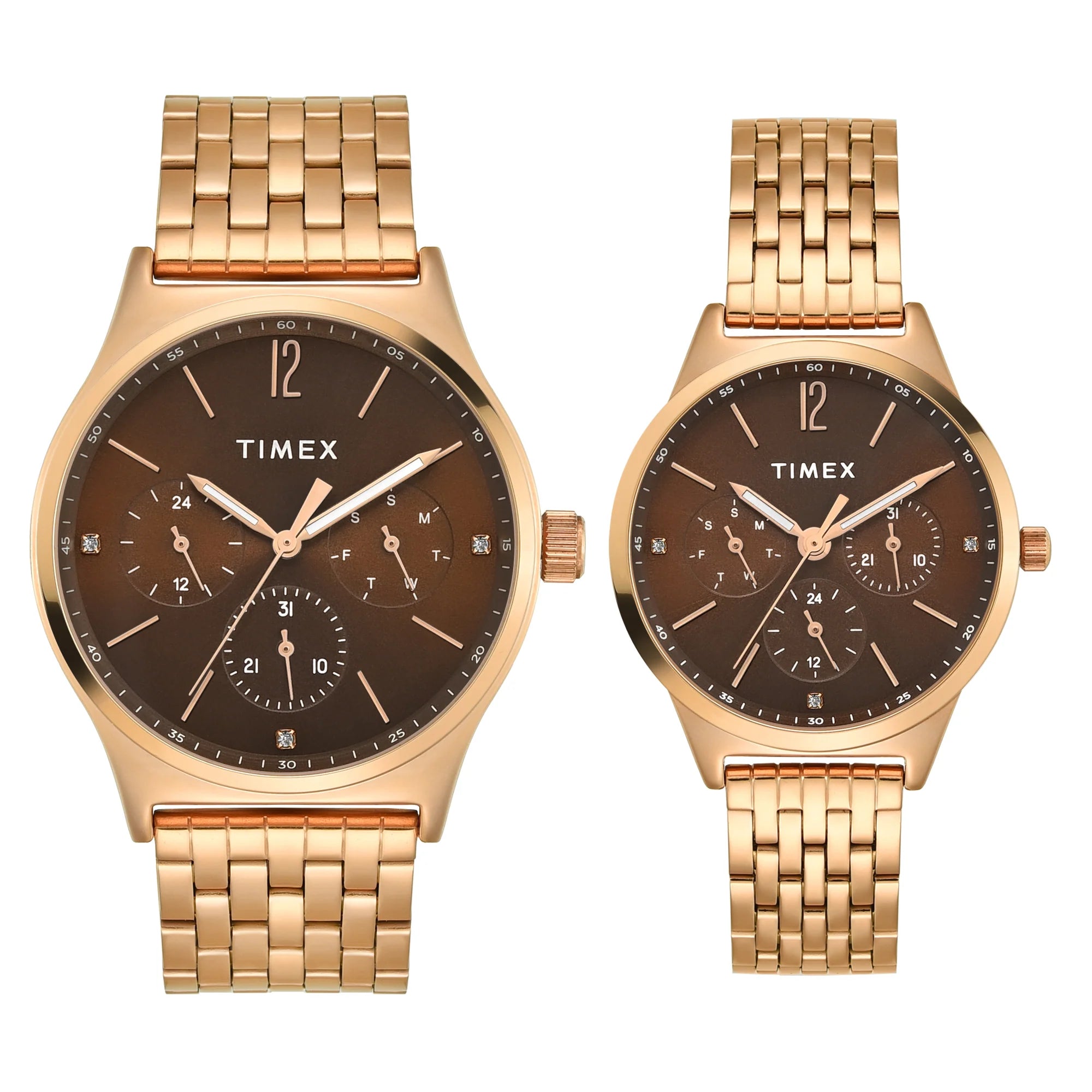 TIMEX Trendline Brown Round Dial Analog Pair's Watch - TW00PR349 - KRISHNA WATCH COMPANY