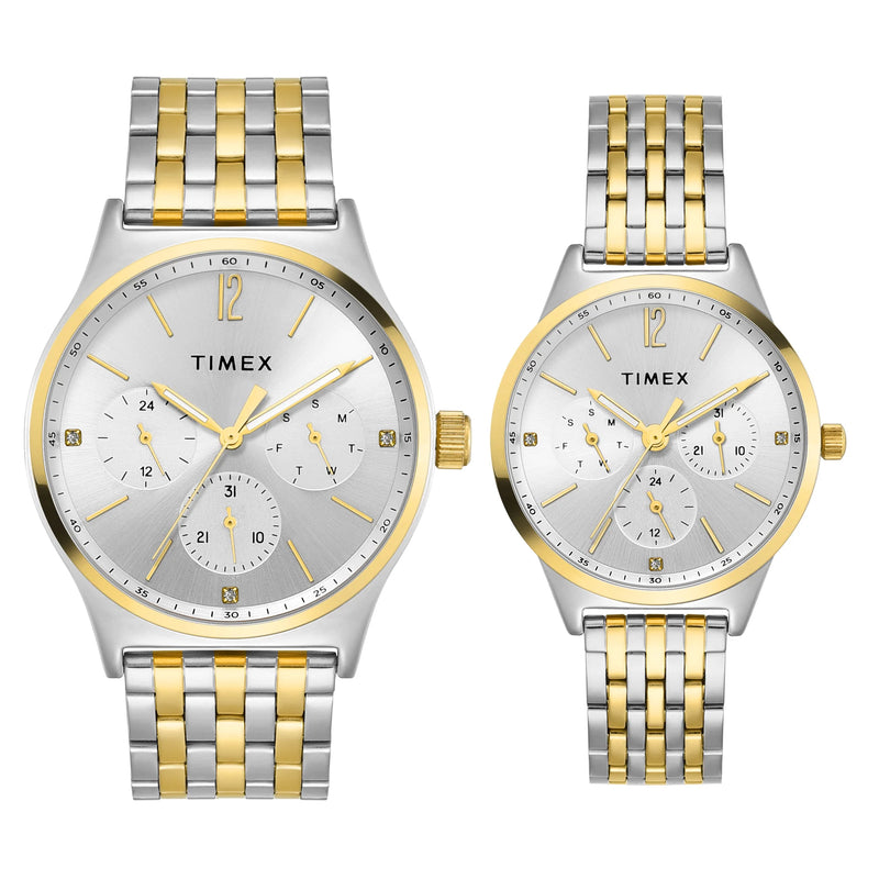 TIMEX Trendline Silver Round Dial Analog Pair's Watch - TW00PR350 - KRISHNA WATCH COMPANY