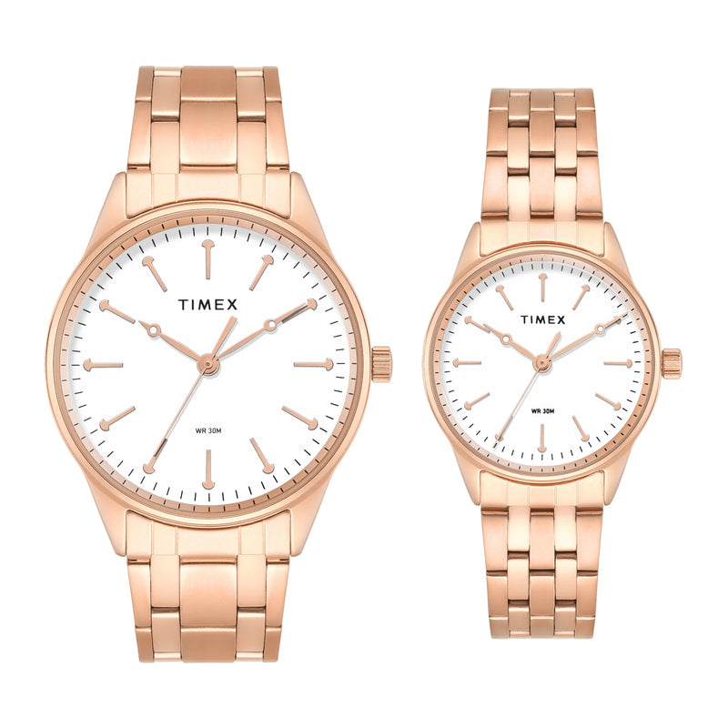 Timex Round 41mm White Dial Analog Pair Watch - TW00PR358