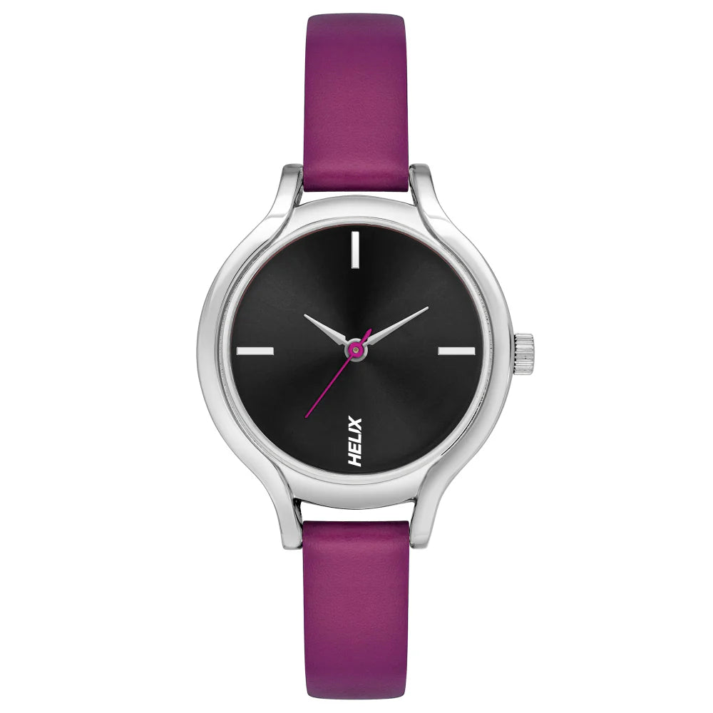 Helix By Timex Black Round Analog Leather Watch Women -TW027HL19 - KRISHNA WATCH COMPANY