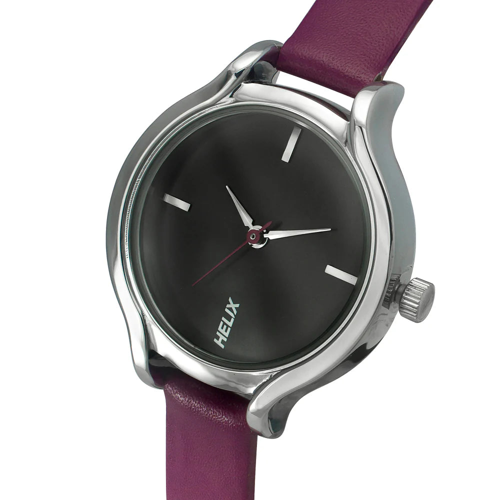 Helix By Timex Black Round Analog Leather Watch Women -TW027HL19 - KRISHNA WATCH COMPANY