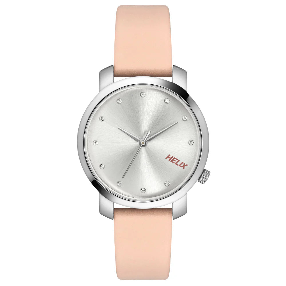 Helix By Timex Silver Round Analog Leather Watch Women -TW032HL32 - KRISHNA WATCH COMPANY