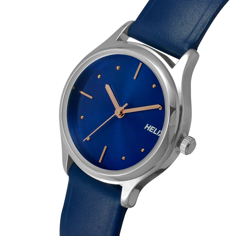 Helix By Timex Blue Round Analog Leather Watch Women -TW051HL00 - KRISHNA WATCH COMPANY