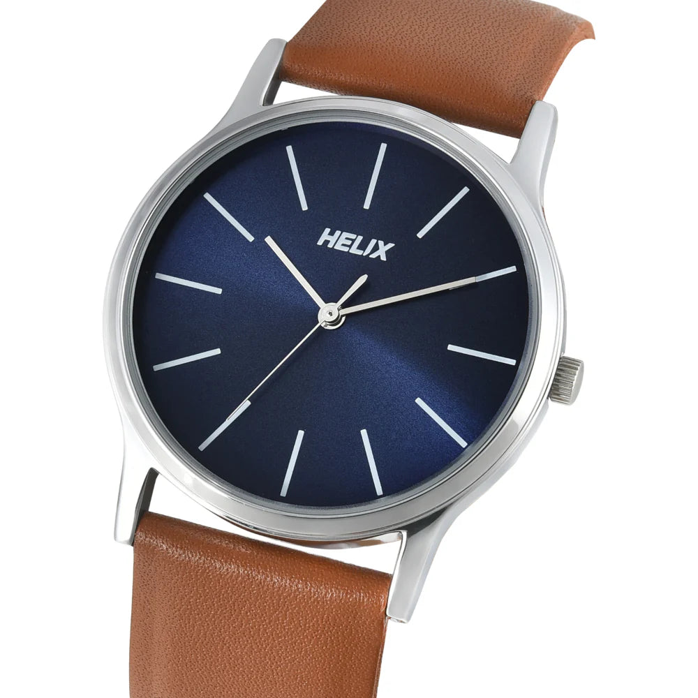 Helix By Timex Blue Round Analog Leather Watch Men - TW054HG02 - KRISHNA WATCH COMPANY