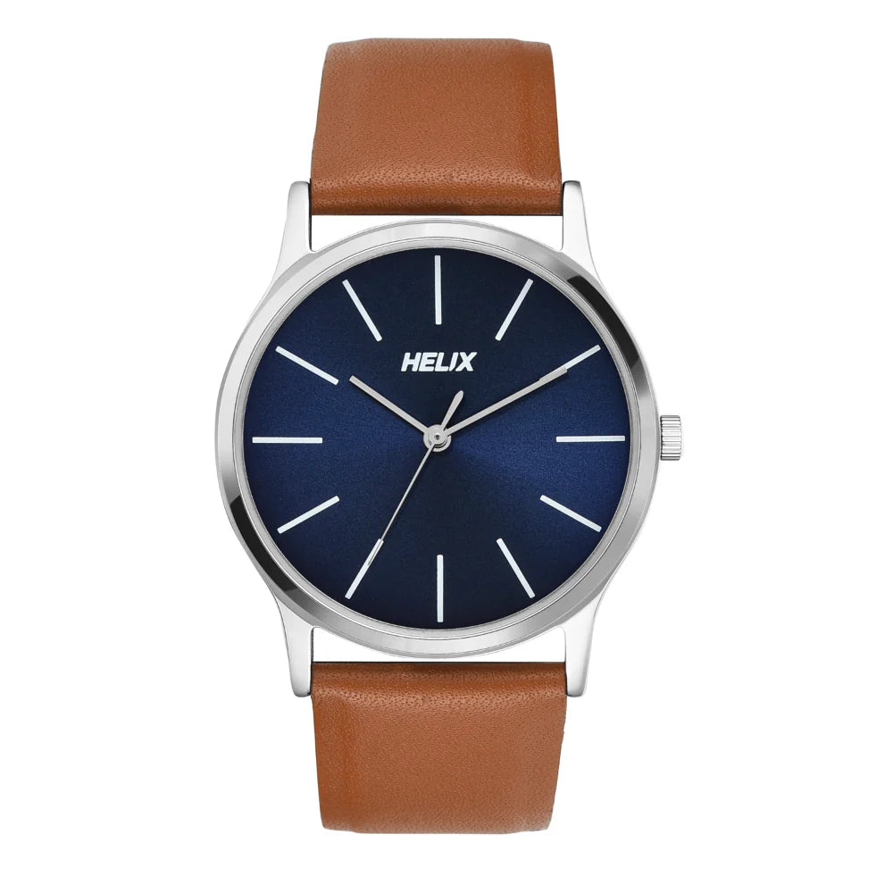 Helix By Timex Blue Round Analog Leather Watch Men - TW054HG02 - KRISHNA WATCH COMPANY