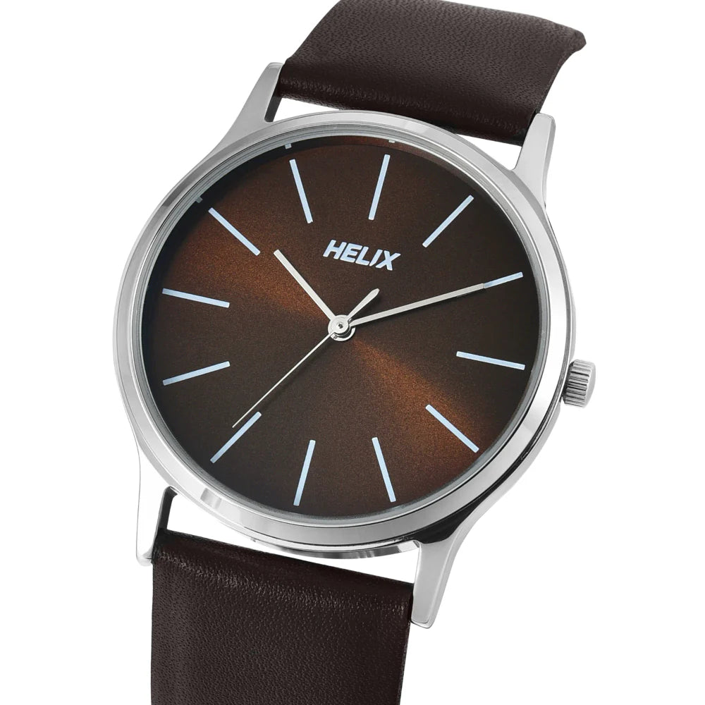Helix By Timex Brown Round Analog Leather Watch Men -TW054HG03 - KRISHNA WATCH COMPANY