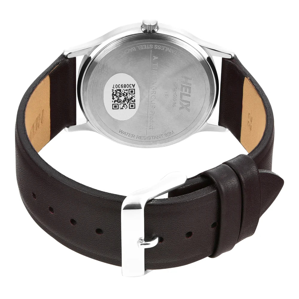 Helix By Timex Brown Round Analog Leather Watch Men -TW054HG03 - KRISHNA WATCH COMPANY