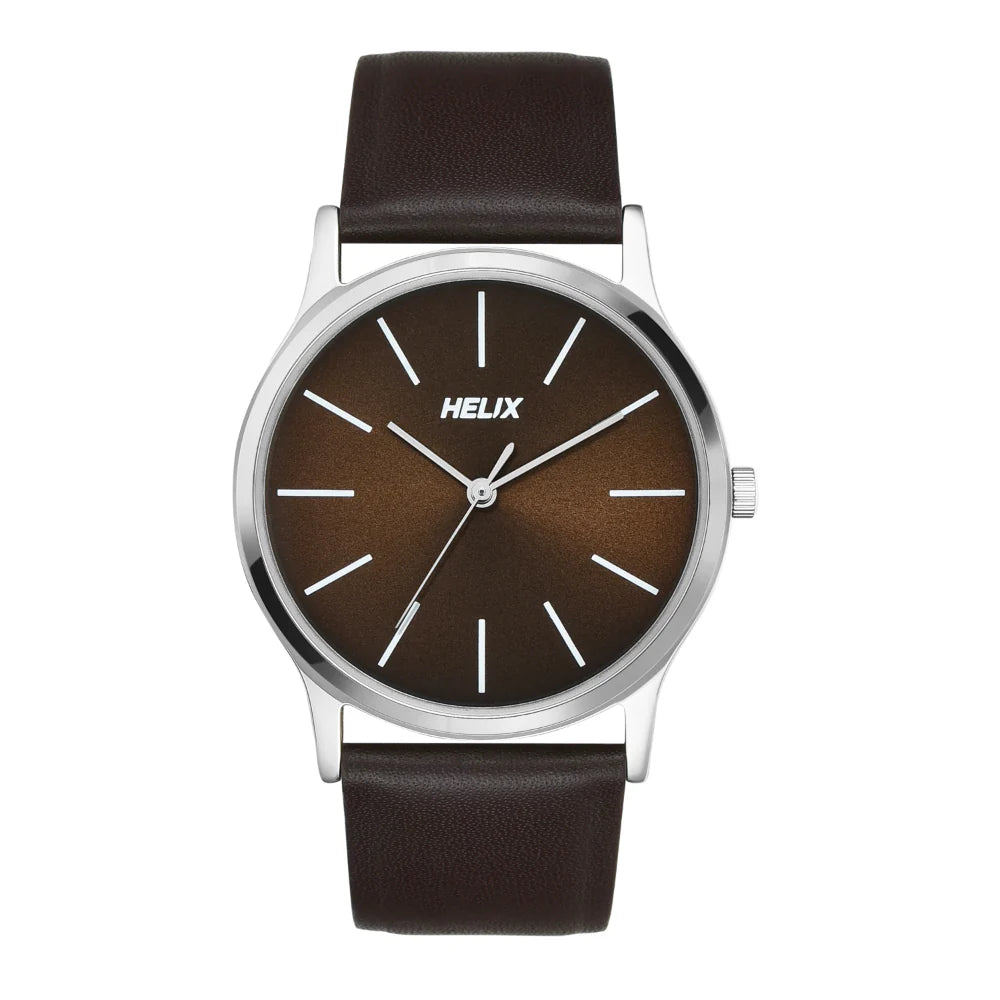 Helix By Timex Brown Round Analog Leather Watch Men -TW054HG03 - KRISHNA WATCH COMPANY