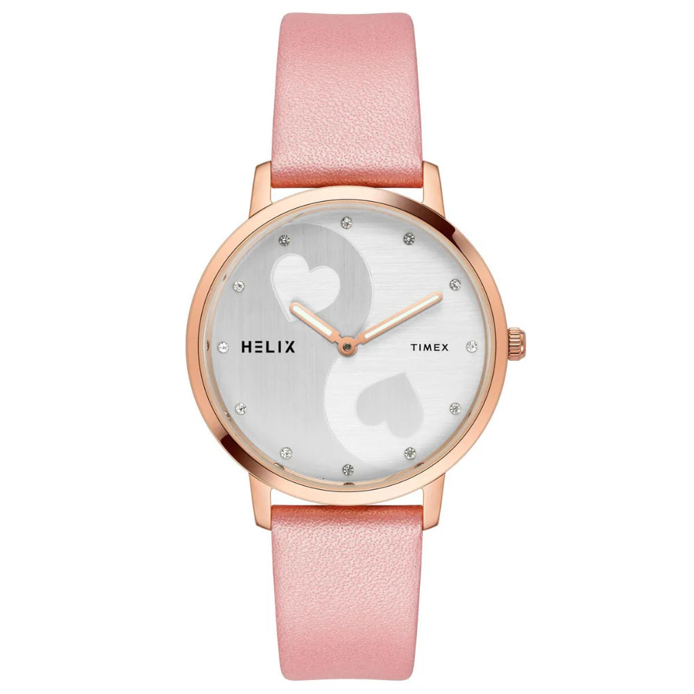Helix By Timex Silver Round Analog Leather Watch Women -TW056HL06T - KRISHNA WATCH COMPANY
